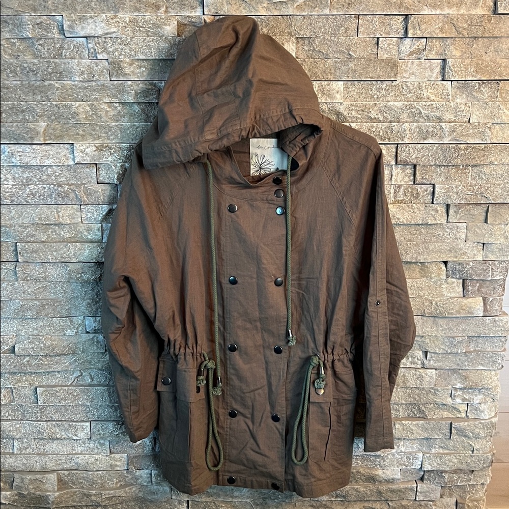💚En Creme Army Green Hooded Utility Jacket